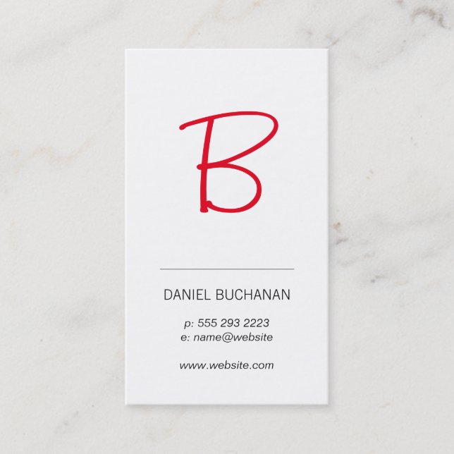 Monogramm (rot) / weiß / Minimal Visitenkarte (Vorderseite)