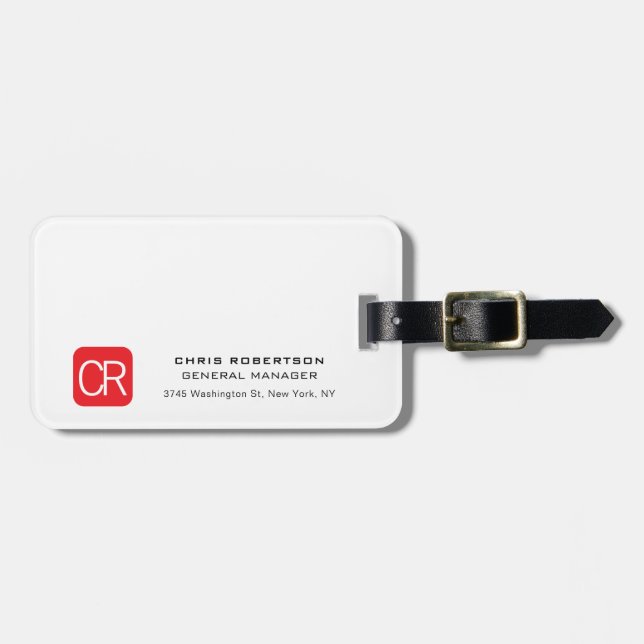 Monogramm Rot Weiß Professionell Schlicht Gepäckanhänger (Vorderseite horizontal)