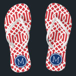 Monogramm Rot-Weiß und Blau-Trellis Flip Flops<br><div class="desc">Maßgeschneiderte,  bedruckte Flop-Sandalen mit einem stilvollen,  modernen Trellis-Muster und einem eigenen Monogramm oder einem anderen Text in einem Kreisrahmen. Klicken Sie auf Anpassen,  um Schriftart und Farben zu ändern oder eigene Bilder hinzuzufügen,  um ein einzigartiges Design zu erstellen!</div>