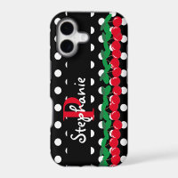 Monogramm rote Kirschen weiße Polka-Punkte Retro