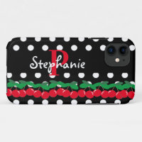 Monogramm rote Kirschen weiße Polka-Punkte Retro