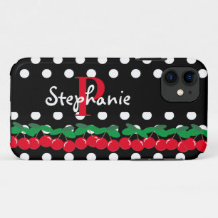 Monogramm rote Kirschen weiße Polka-Punkte Retro Case-Mate iPhone Hülle