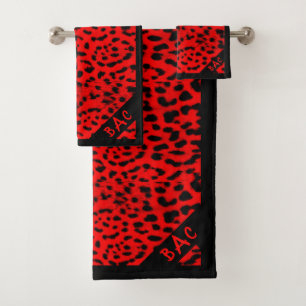 Monogramm rote Leoparden Badhandtuch Set