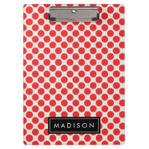 Monogramm rote und weiße große Polka-Punkte Klemmbrett