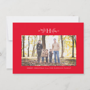 Monogramm rote Weihnachtsfotokarte Feiertagskarte