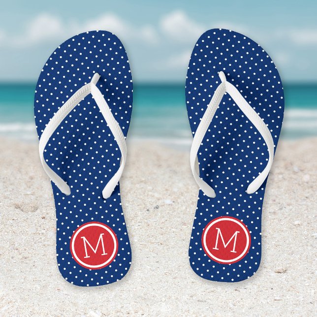 Monogramm rote weiße und blaue Tiny Dots Flip Flops (Von Creator hochgeladen)