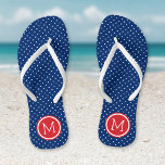 Monogramm rote weiße und blaue Tiny Dots Flip Flops<br><div class="desc">Maßgeschneiderte gedreht Flop Sandalen mit einem niedlichen gürtelförmigen Polka-Punktmuster und einem eigenen Monogramm oder einem anderen Text in einem Kreisrahmen. Klicken Sie auf Anpassen,  um Schriftart und Farben zu ändern oder eigene Bilder hinzuzufügen,  um ein einzigartiges Design zu erstellen!</div>