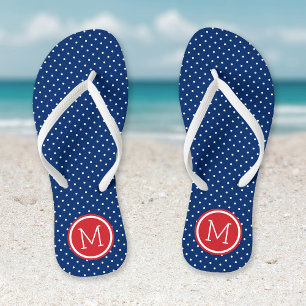 Monogramm rote weiße und blaue Tiny Dots Flip Flops