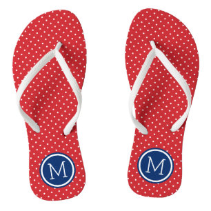 Monogramm rote weiße und blaue Tiny Dots Flip Flops