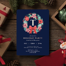 Monogramm Roter Bogen Kranz Blau Weihnachtsfeier G Folien Feiertagskarte