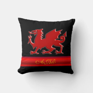 Monogramm Roter Drache, rot-metallischer Effekt St Kissen