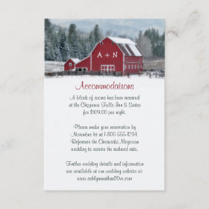 Monogramm Roter Stall im Winter Hochzeitskarte Begleitkarte