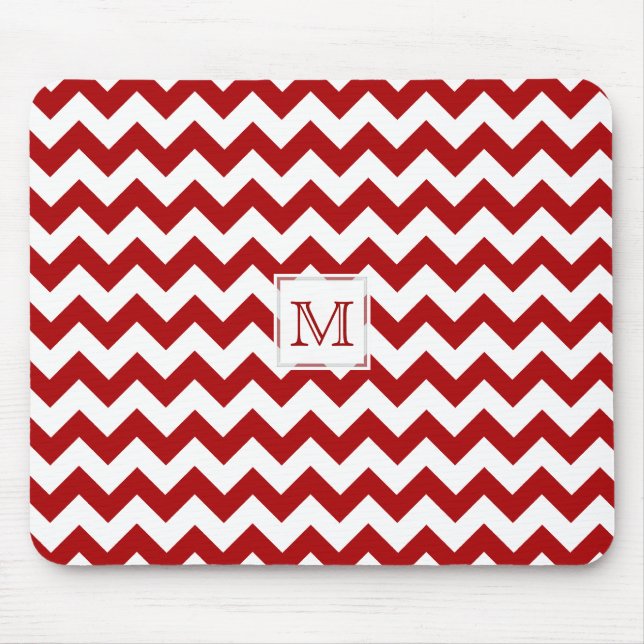 Monogramm: Roter und weißer Zickzack Druck Mousepad (Vorne)