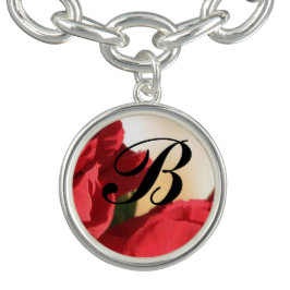 Monogramm-rotes Blumen Charm Armband