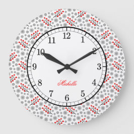 Monogramm rotes graues skandinavisches Muster Große Wanduhr