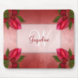 Monogramm-rotes Marmorblumen Mousepad