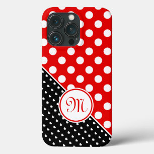 Monogramm - rotes, schwarzes und weißes Polka-Dotm Case-Mate iPhone Hülle