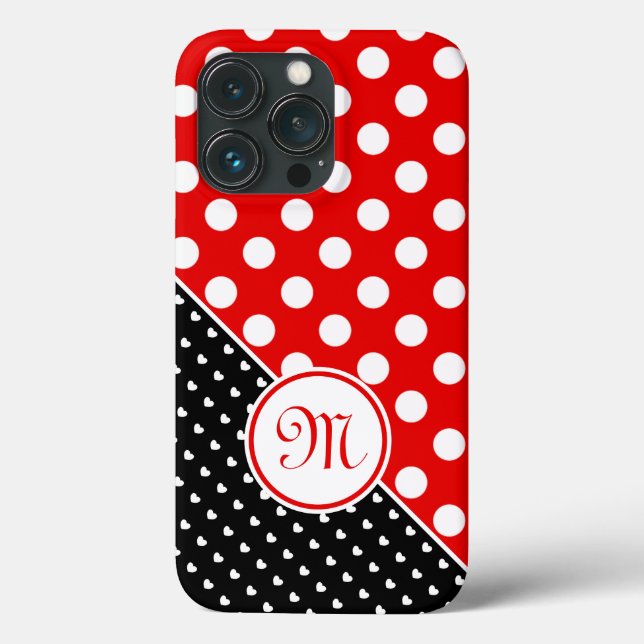 Monogramm - rotes, schwarzes und weißes Polka-Dotm Case-Mate iPhone Hülle (Rückseite)
