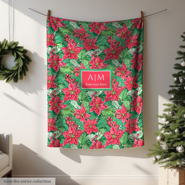 Monogramm rotes Wasserfarben-Preppy-Christmas-Flee Fleecedecke (Monogram red watercolor preppy Christmas fleece wrap)