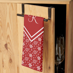 Monogramm rotes weißes Schneeglöckchen Winterurlau Geschirrtuch