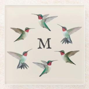 Monogramm Ruby-throated Hummingbirds Glasuntersetzer