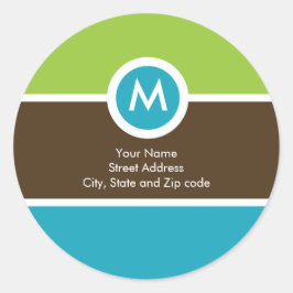 Monogramm-Rücksendeadresse-Aufkleber - grün/blau/b Runder Aufkleber