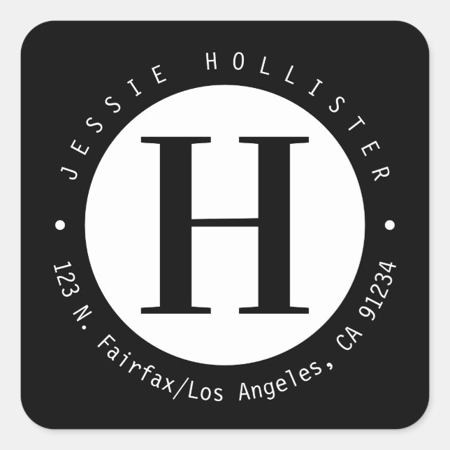 Monogramm-Rücksendeadresse cool Quadratischer Aufkleber (Vorderseite)