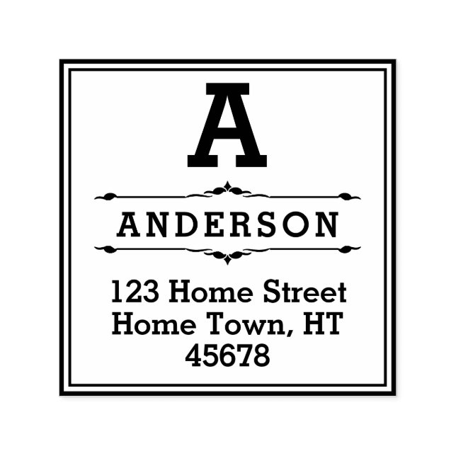 Monogramm-Rücksendeadresse für Square-Block Permastempel (Design)