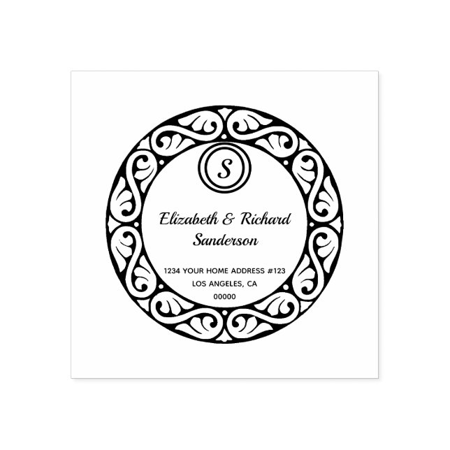 Monogramm-Rücksendeadresse im Verzierten Rollen Gummistempel (Prägung)