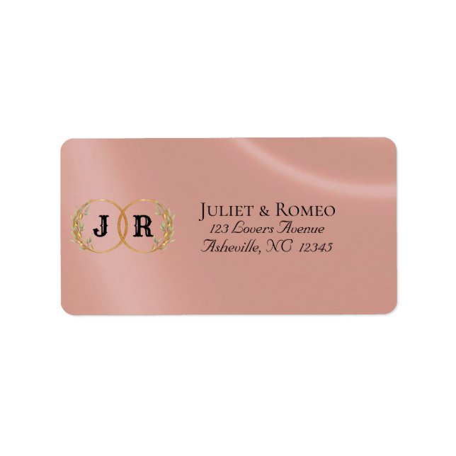 Monogramm-Rücksendeadresse - Roségold Adressaufkleber (Vorne)