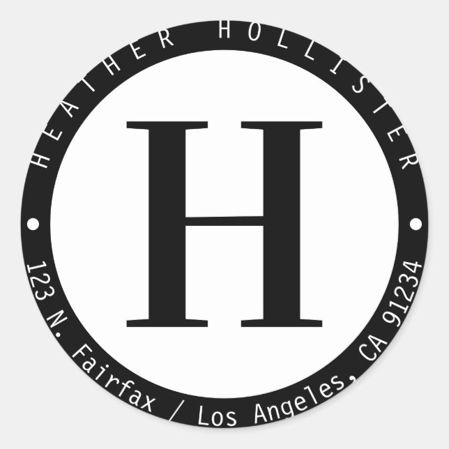 Monogramm-Rücksendeadresse Runder Aufkleber (Vorderseite)