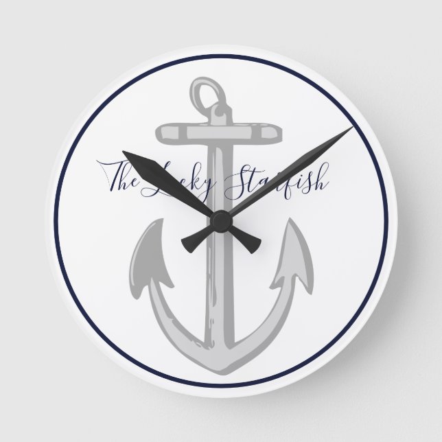 Monogramm Runde C der Navy Blue Anchor Coastor Coa Runde Wanduhr (Vorderseite)
