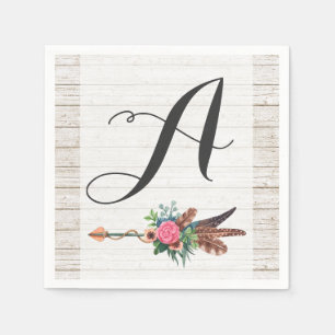 Monogramm Rustikal Boho Federn Pfeil Hochzeit Serviette