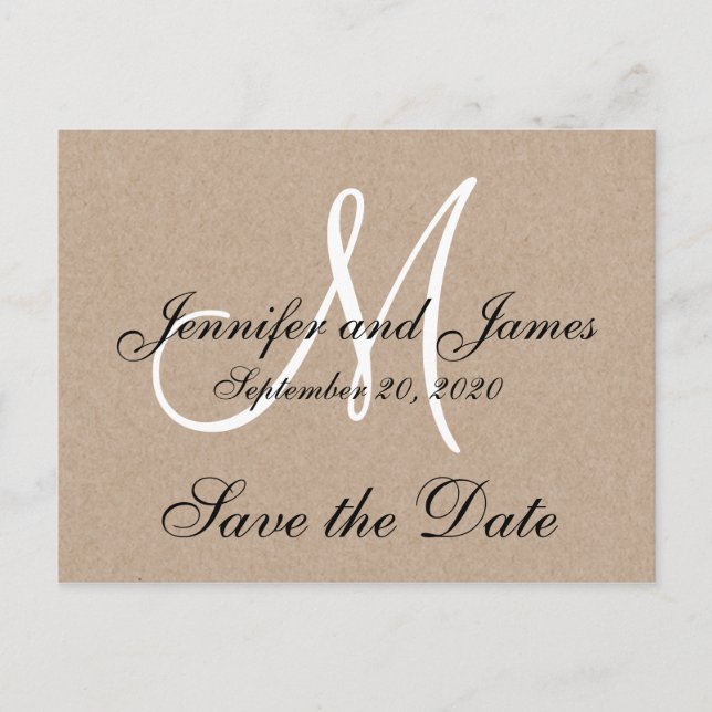 Monogramm rustikal Save the Date Ankündigungspostkarte (Vorderseite)