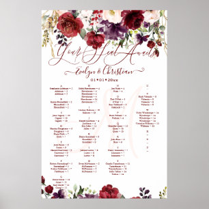 Monogramm Rustikale Blüten Rosa Burgunder Staublil Poster