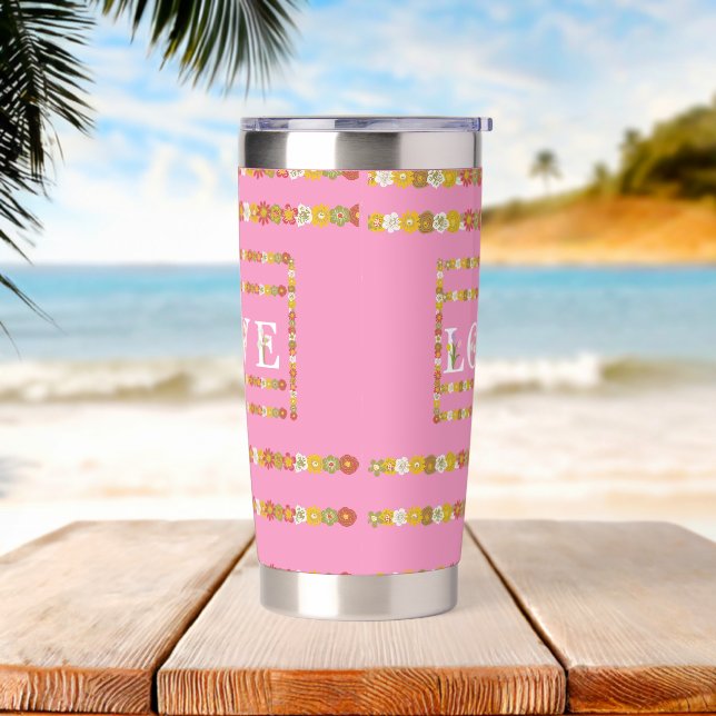 Monogramm rustikale Daisy Floral Liebe Thermobecher (Strand)