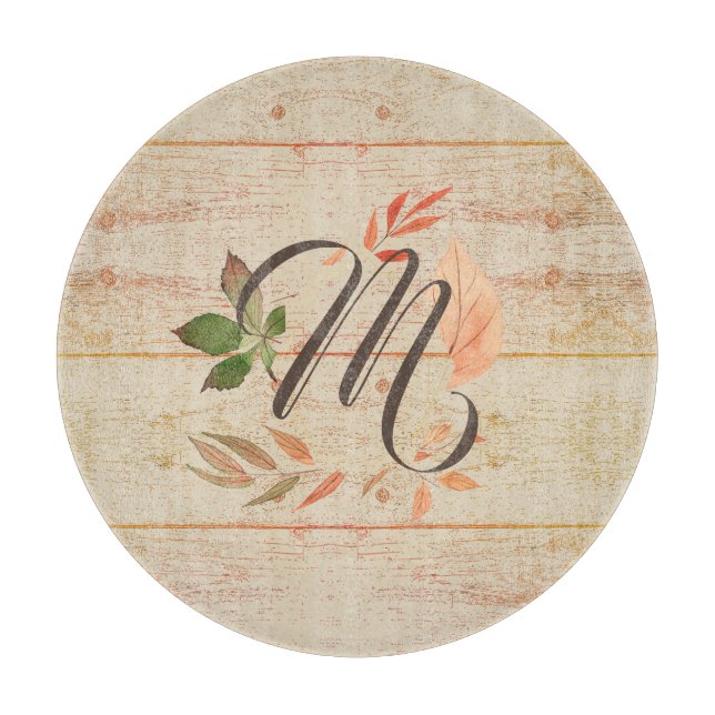 Monogramm rustikale Herbstlaub Schneidebrett (Vorderseite)