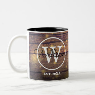 Monogramm Rustikale Holz Elegante Schrift Personal Zweifarbige Tasse
