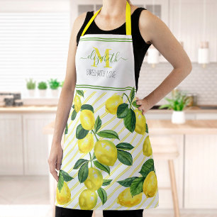 Monogramm rustikale Lemonen Aquarellstreifen Schürze