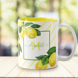 Monogramm rustikale Lemonen Aquarellstreifen Zweifarbige Tasse