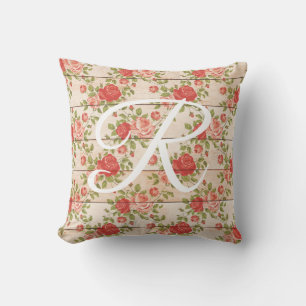 Monogramm rustikale Vintage Rose Kissen