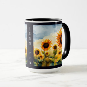 Monogramm rustikale Whimsical Watercolor Sonnenblu Tasse