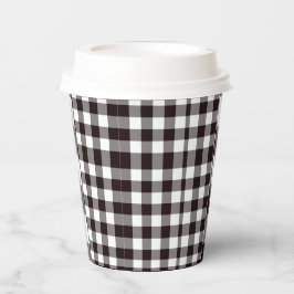 Monogramm rustikaler Chic Braun und Weiß Kariert Pappbecher
