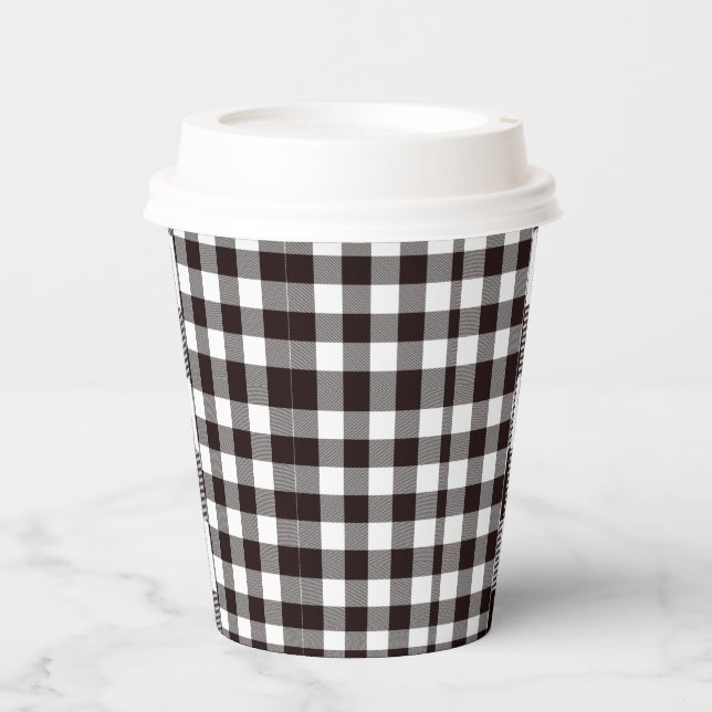Monogramm rustikaler Chic Braun und Weiß Kariert Pappbecher (Vorderseite)