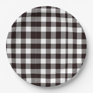 Monogramm rustikaler Chic Braun und Weiß Kariert Pappteller