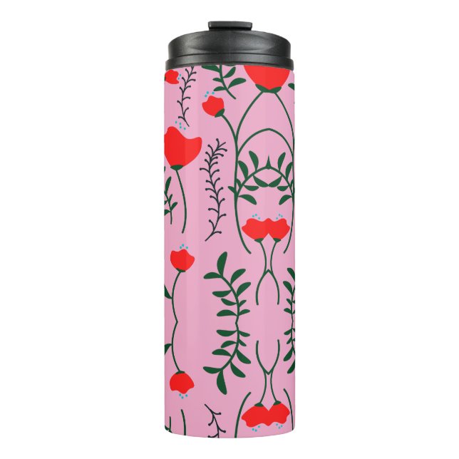 Monogramm Rustikaler Chic Floral Pink Thermosbecher (Vorderseite)
