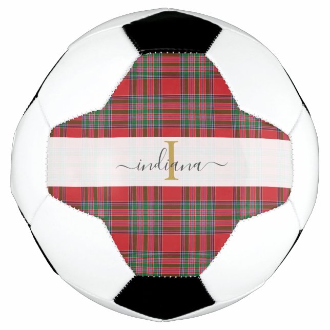 Monogramm Rustikaler Karierter Name Tartan Girly Fußball (Vorderseite)