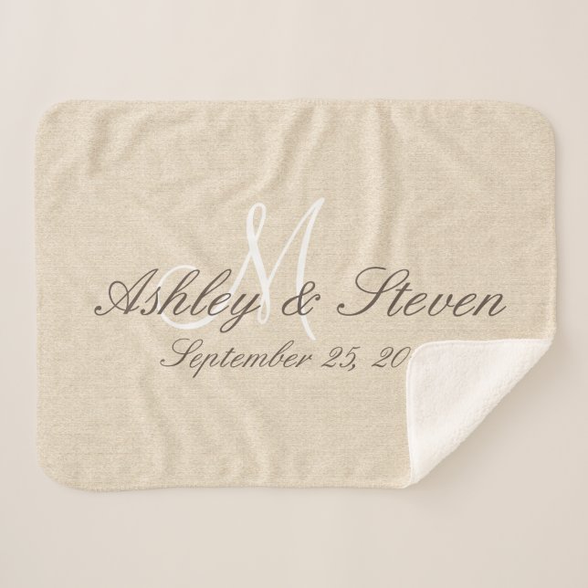 Monogramm | Rustikaler Leinenschau Sherpadecke (Vorderseite (Horizontal))