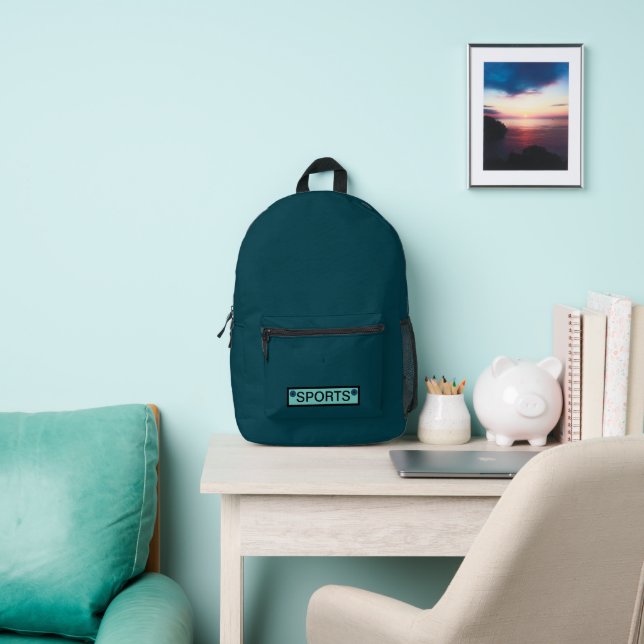 Monogramm Rustikales Aquamarin Blau Bedruckter Rucksack (InSitu)