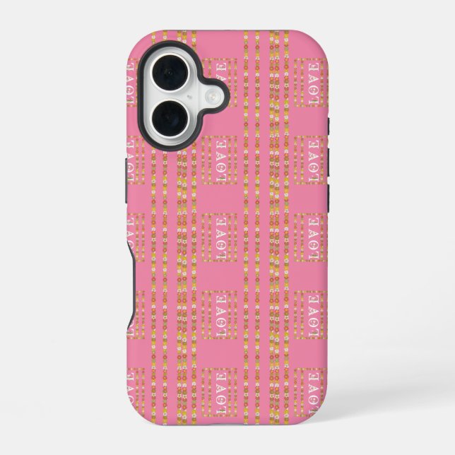 Monogramm rustikales Daisy Floral Pink iPhone 16 Hülle (Rückseite)